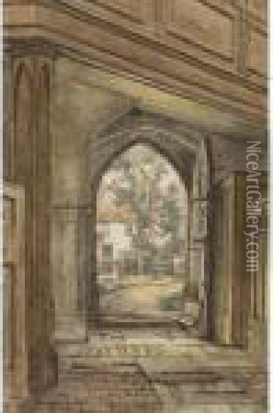 A Doorway In Bushey Church, Hertfordshire Oil Painting - William Henry Hunt