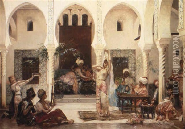 The Harem Scene Oil Painting - Edouard Frederic Wilhelm Richter
