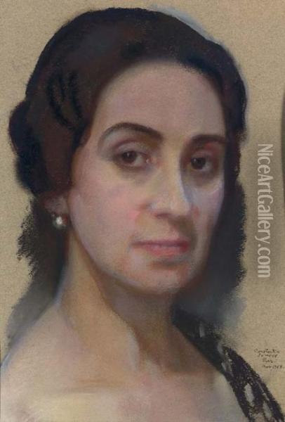 Portrait Of Henrietta Hirshmann (1885-1970) Oil Painting - Konstantin Andreevic Somov
