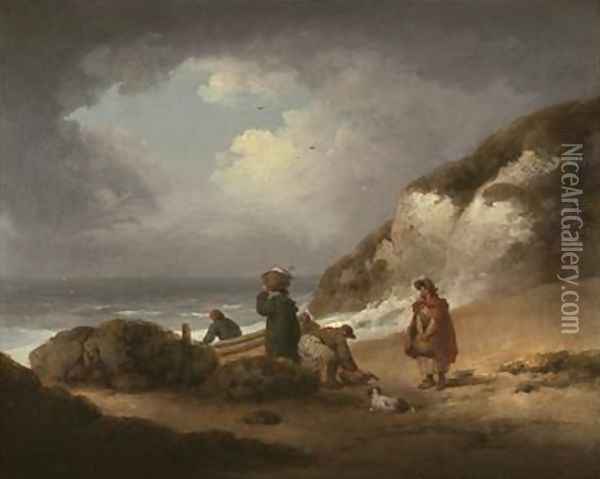 Beach Scene with Fishermen and their Catch Oil Painting - George Morland
