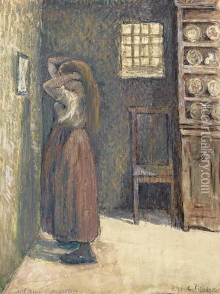Jeune Paysanne Se Coiffant Oil Painting - Camille Pissarro