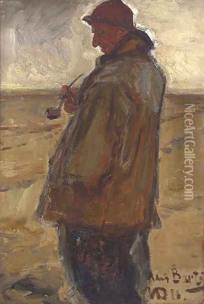 Study of a fisherman on a beach Oil Painting - English School