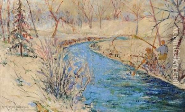 Peche En Riviere D'hiver Oil Painting - Francis Norton Johnson