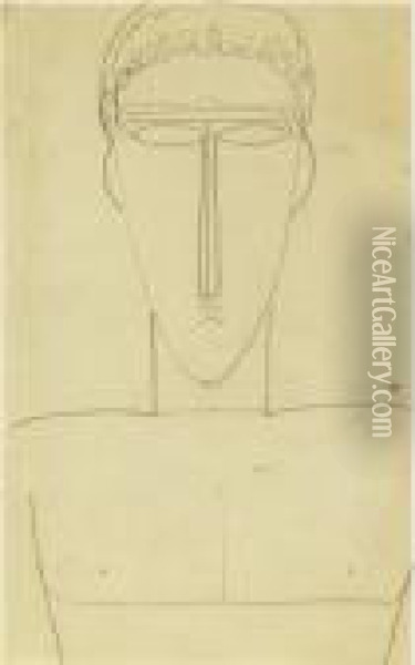Tete Et Buste D'homme De Face Oil Painting - Amedeo Modigliani