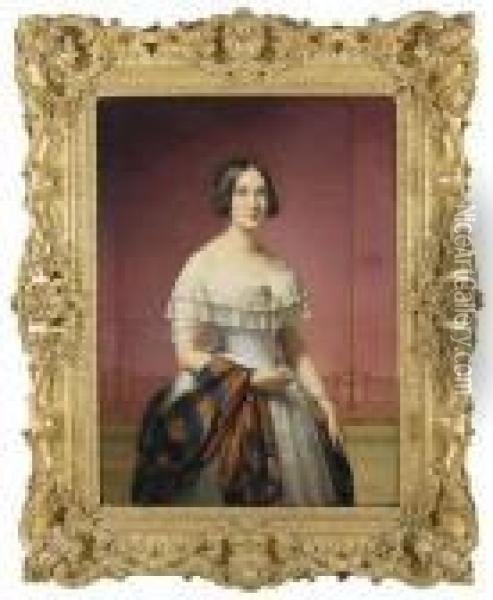 Dubuffe . <portrait De Madame Edouard Thayer, Nee Marie De Padoue> Oil Painting - Claude-Marie Dubufe