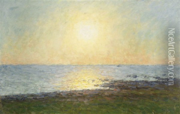 Solnedgang Over Olandskt Landskap Oil Painting - Per Ekstroem
