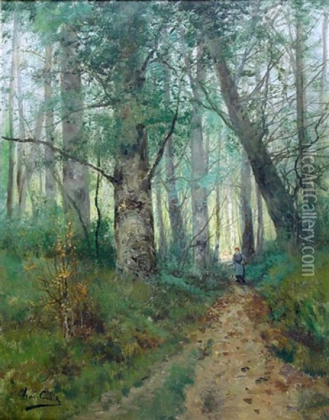 Reisigsammlerin Auf Dem Waldweg Oil Painting - Charles H. Clair