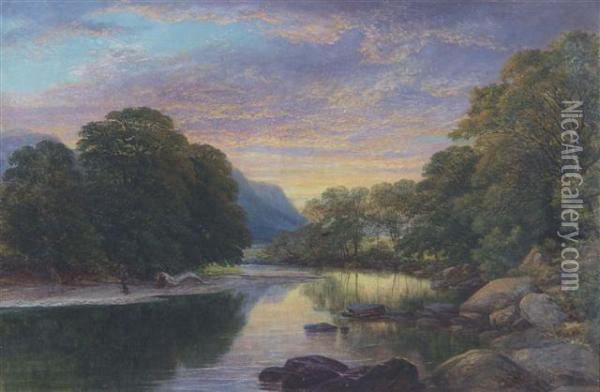 'on The Conway, Near Bettws Y Coed, N. Wales' Oil Painting - William Harold Cubley