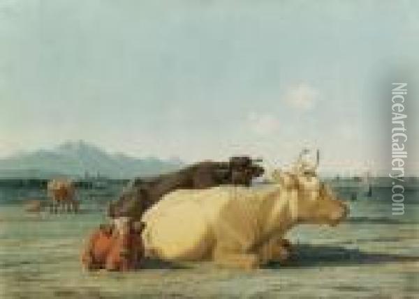 Weidelandschaft Mit Rindern Am Tegernsee Oil Painting - Wilhelm Alexander W. Von Kobell