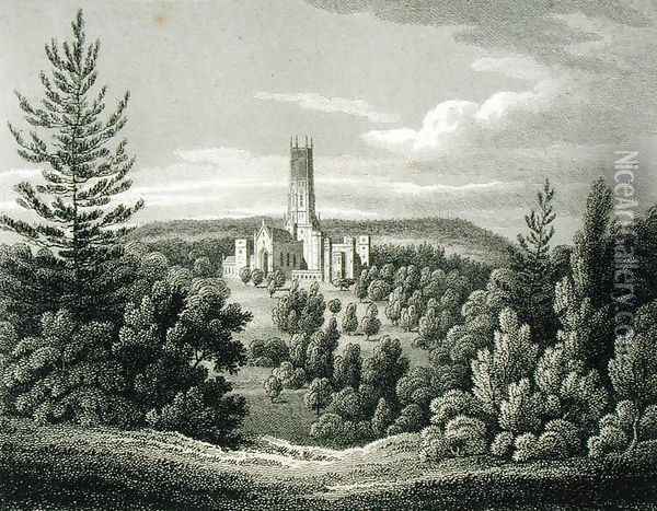 Fonthill Abbey from the Beacon, 1812 Oil Painting - James Storer
