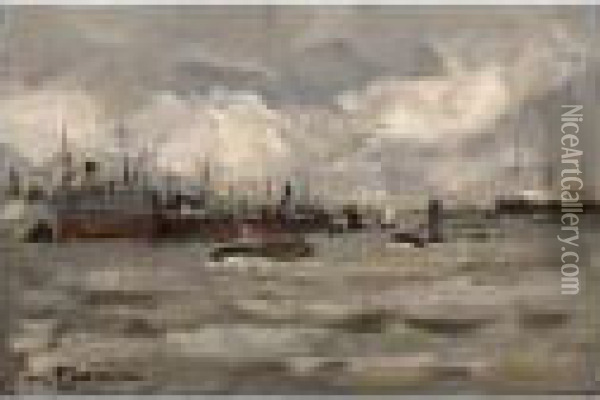 A Harbour View Oil Painting - Willem George Fred. Jansen