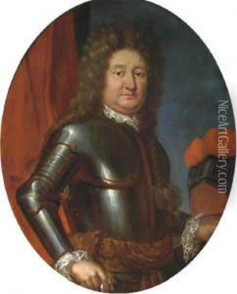Portrait Of A Military Commander, Half-length, In Armor Oil Painting - Peter Tillemans