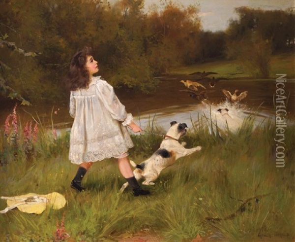 Chasing Ducks Oil Painting - Arthur Wardle