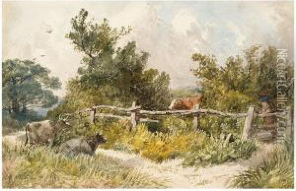 Landscape With Cattle And Boy Oil Painting - James Price