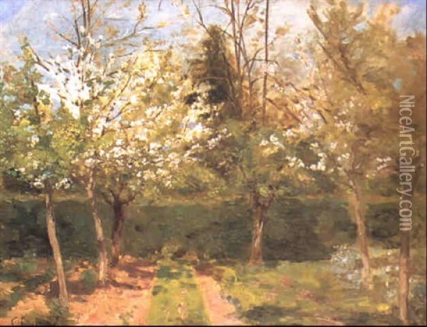 Cerisier En Fleurs Oil Painting - Antoine Chintreuil