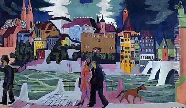 View of Basel and the Rhine Oil Painting - Ernst Ludwig Kirchner