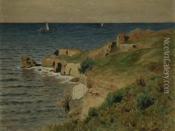 Blick Auf Das Meer Und Die Romischen Ruinen Bei Porto D'anzio Oil Painting - Edmund Berninger