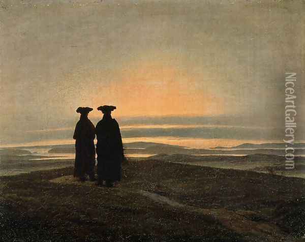 Evening Landscape with Two Men 1830-35 Oil Painting - Caspar David Friedrich