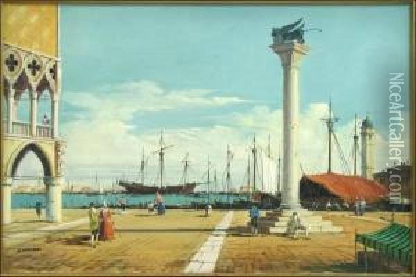 View Of Plaza, Corner Of Doginpalace Oil Painting - Nazareno Cipriani