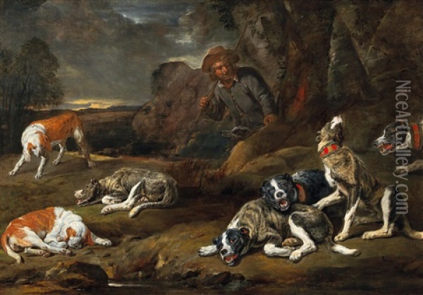 Landscape With A Hunter And Dogs Oil Painting - Jan Fyt