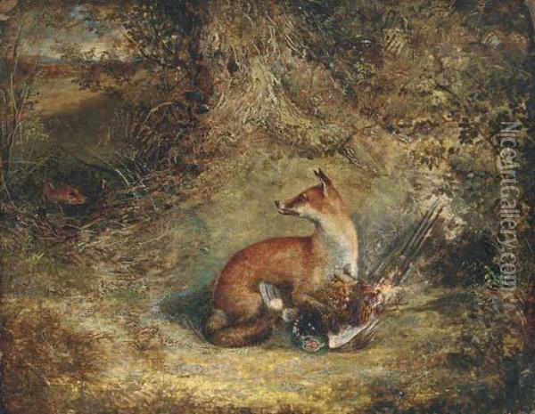 A Fox With A Pheasant Oil Painting - George Havell