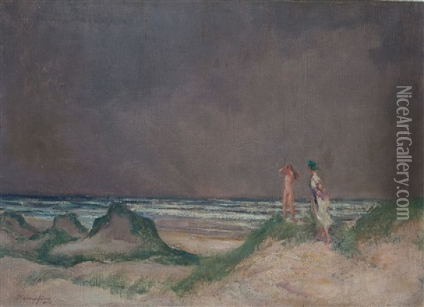 Strandszene Auf Sylt Oil Painting - Wilhelm Hempfing
