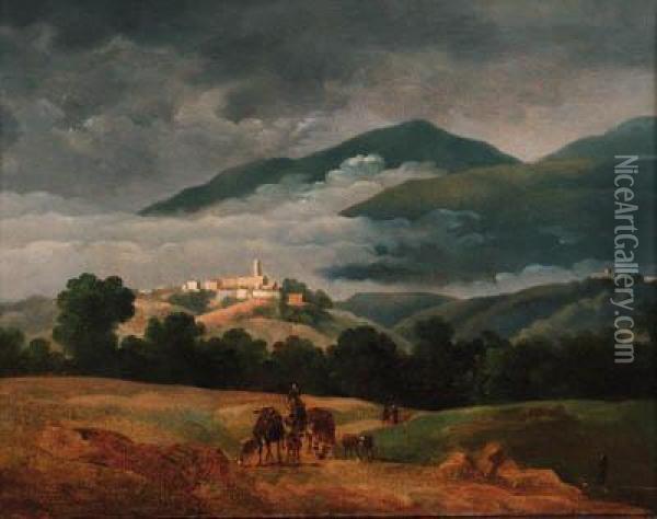 A Neatherd And His Cattle In A Mountainous Landscape Oil Painting - Jean-Joseph-Xavier Bidauld