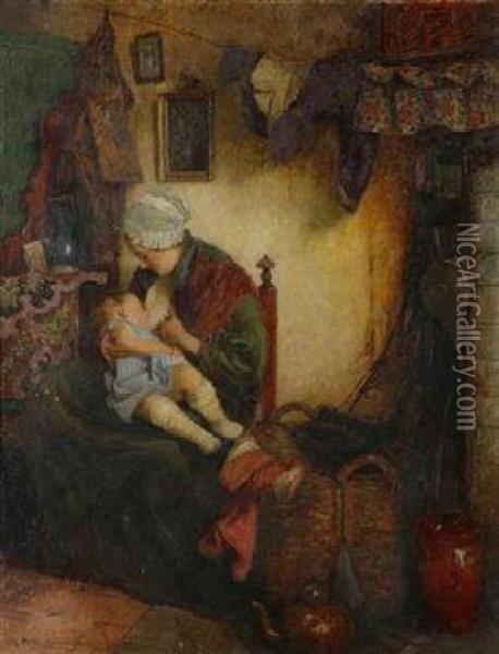 A Mother And Child Oil Painting - Carl Duxa