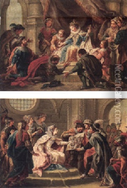 A Court Scene With Subjects Prostrate Before A Queen Oil Painting - John Francis Rigaud