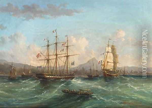 Shipping passing in the roadstead Oil Painting - James Wilson Carmichael