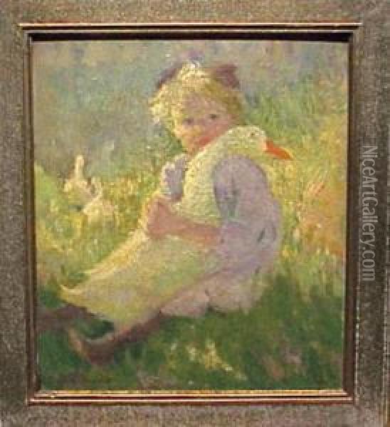 Girl Holding A Duck Oil Painting - Ada Walter Shulz