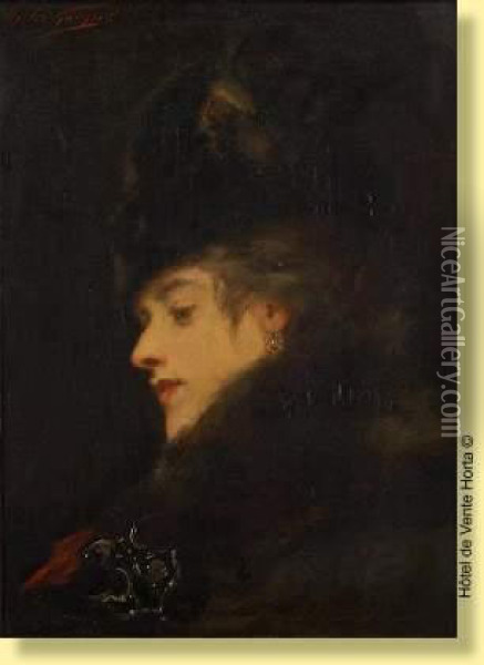 Elegante Au Manteau De Fourrure Oil Painting - Jules Adolphe Goupil