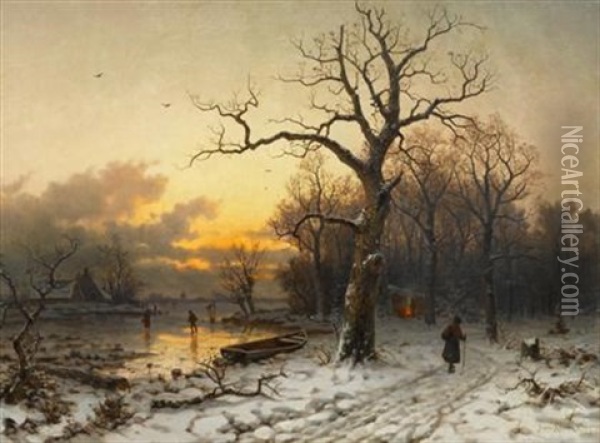 A Winter's Day, Sunset Oil Painting - Yuliy Yulevich (Julius) Klever