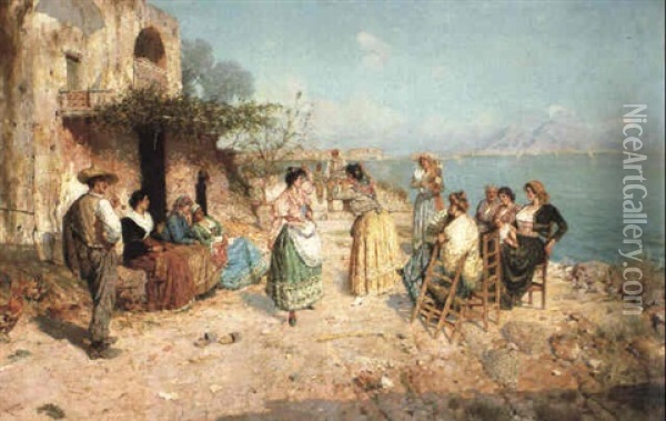 Festive Scene In The Bay Of Naples Oil Painting - Giuseppe Giardiello