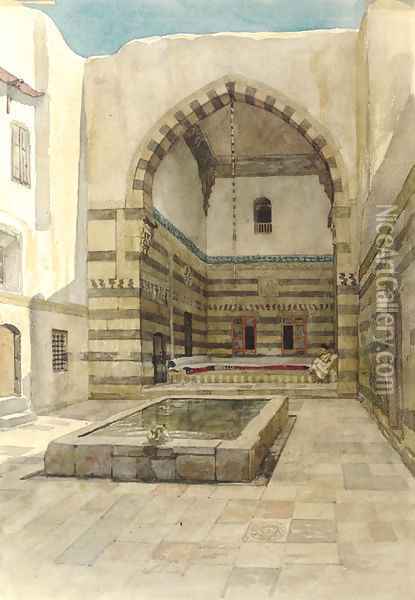 The courtyard of Maison St. Jean in Damascus Oil Painting - Willem De Famars Testas