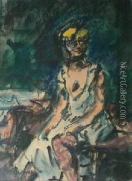 Femme Assise En Deshabille Blanc Oil Painting - Leon Bonhomme