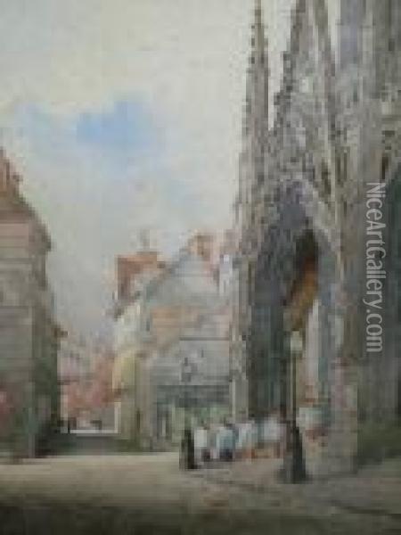 'st Maclou, Rouen'; Watercolour, Signed, Titled And Dated 1899, 45x35cm Oil Painting - Paul Fletcher Watson