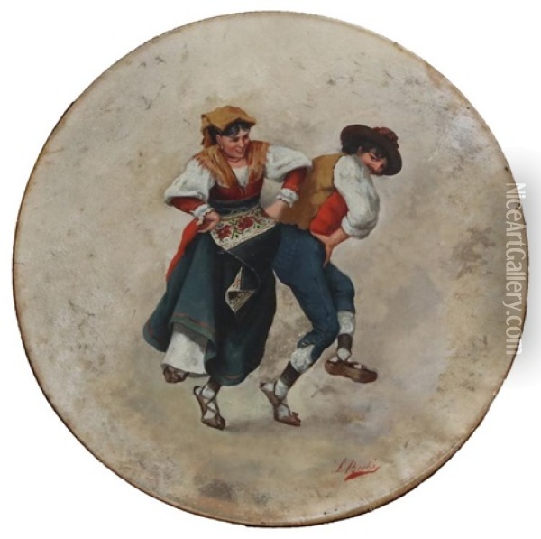 Dancers In Traditional Attire Oil Painting - Luigi Bechi
