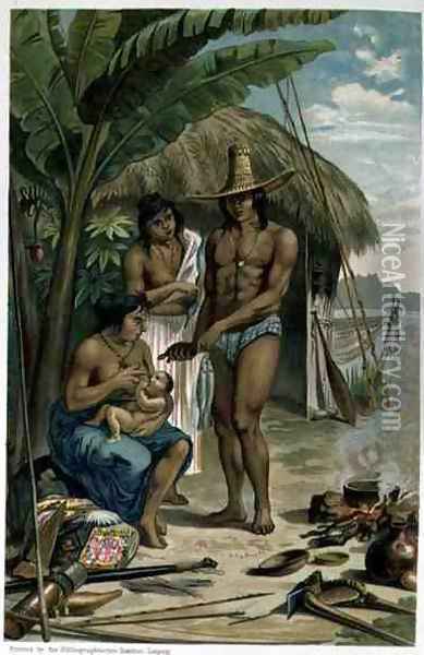 Indian Household in East Brazil, from The History of Mankind by Prof. Friedrich Ratzel, pub. in 1904 Oil Painting - Johann Moritz Rugendas