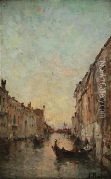 Abendlicher Kanal In Venedig Oil Painting - Amedee Rosier