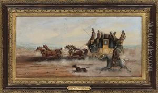 A Coach And Four On A Country Road; And A Coach With Outrider Oil Painting - Charles Cooper Henderson