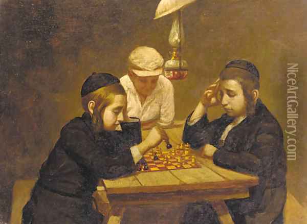 A tricky move Oil Painting - German School