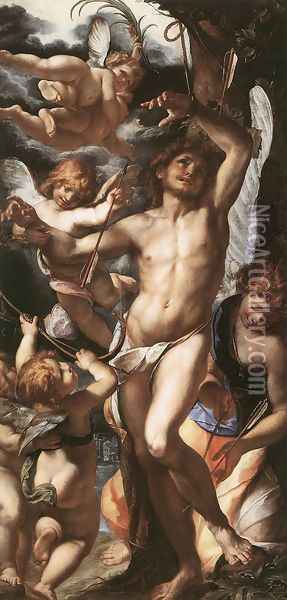St Sebastian Tended by Angels 1610-12 Oil Painting - Giulio Cesare Procaccini