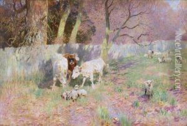 Cows And Sheep Grazing Oil Painting - Robert Gustave Meyerheim