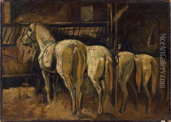 Cinq Croupes De Chevaux A L'ecurie Oil Painting - Jules Robert Auguste