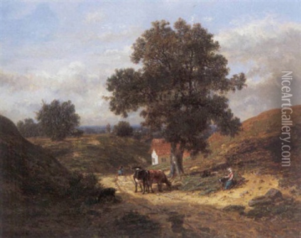 Landschap Met Koeienhoedster Oil Painting - Frans Keelhoff