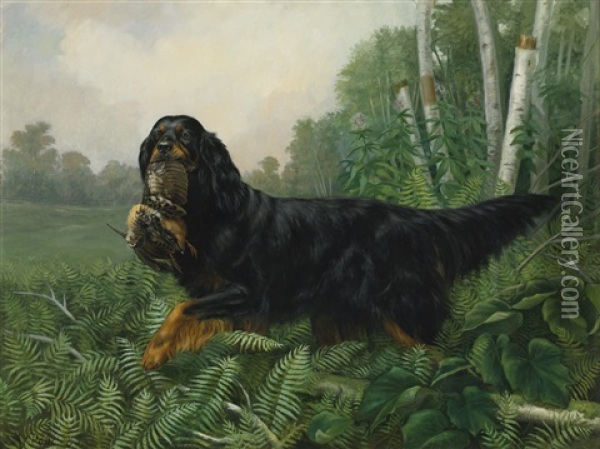 Gordon Setter In A Landscape Oil Painting - Alexander Pope