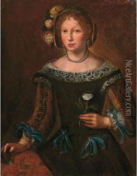Ritratto Di Dama Con Rosa Oil Painting - Tiberio Tinelli