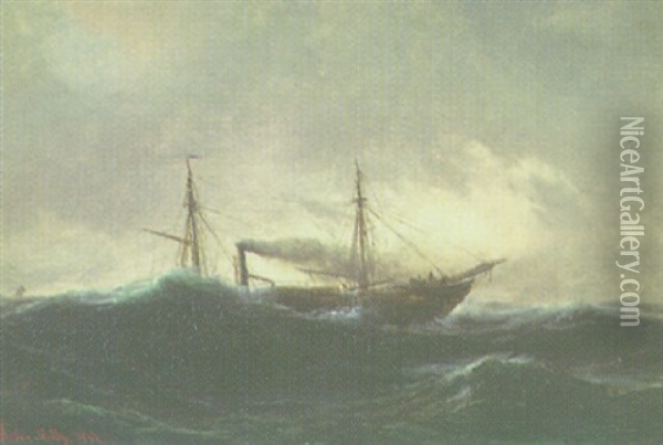 A Sail-assisted Steamship In High Seas Oil Painting - Daniel Hermann Anton Melbye