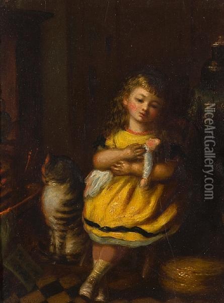 A Home Play Oil Painting - A. Andrews